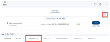 ORA refresh icon Screenshot shoeing the ORA refresh icon open the research outputs stub on the My publications listing page.